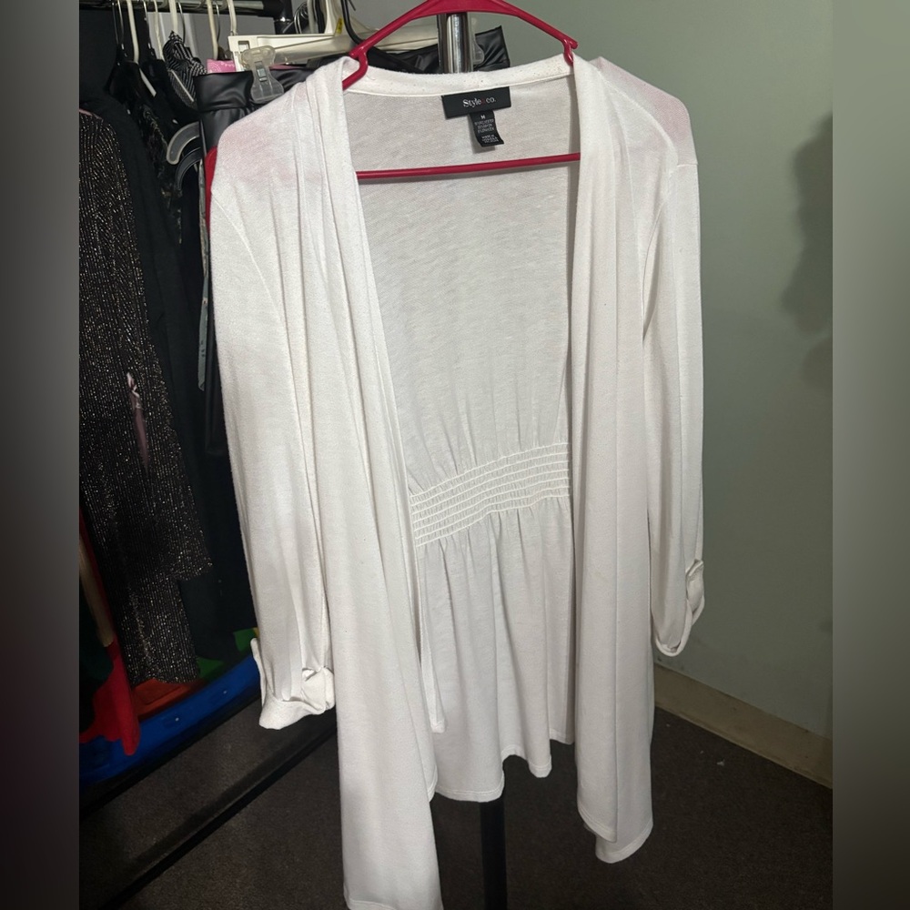 Style & Co. Cream Open Front Cardigan